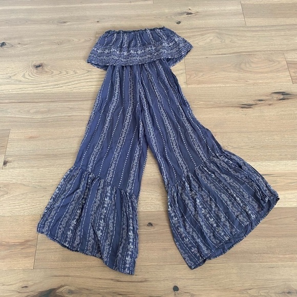 Japna Womens Floral Paisley Strapless Bohemian Peasant Wide Leg Jumpsuit Sz Med - Picture 4 of 8